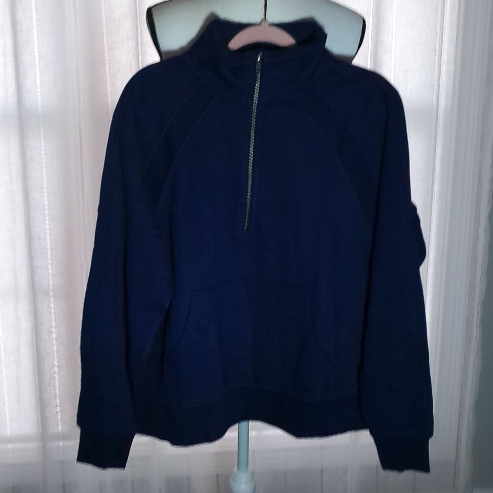 LOGO by Lori Goldstein Sweatshirt 1/2 Zip-Up Plush Terry Navy Blue NWOT M